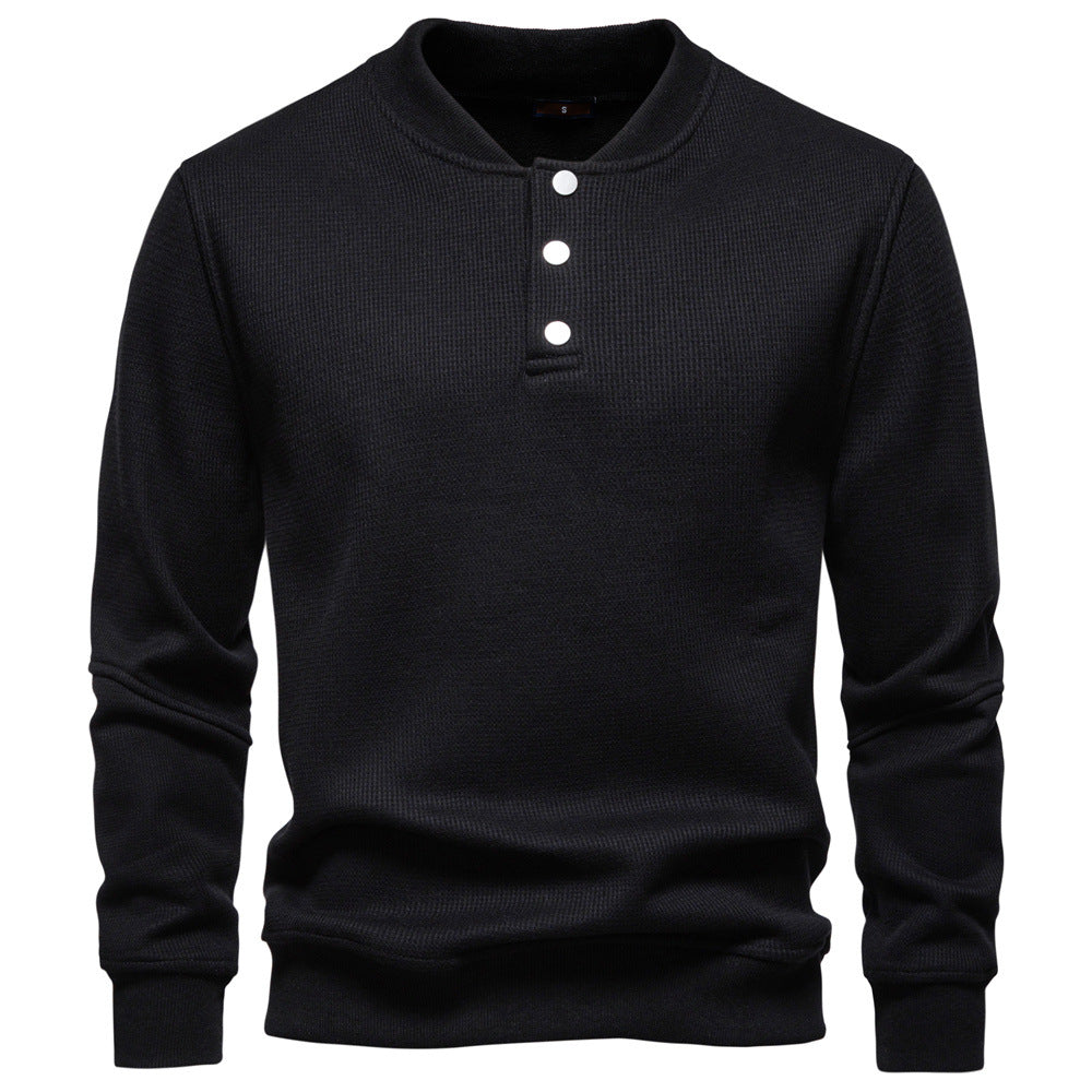 Herren Langarm-Pullover mit Knopfleiste und strukturiertem Gewe