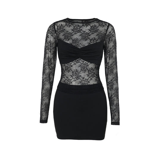 Damen Spitzenkleid mit transparentem Oberteil und figurformendem Design R&B