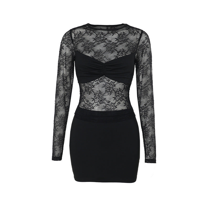 Damen Spitzenkleid mit transparentem Oberteil und figurformendem Design R&B