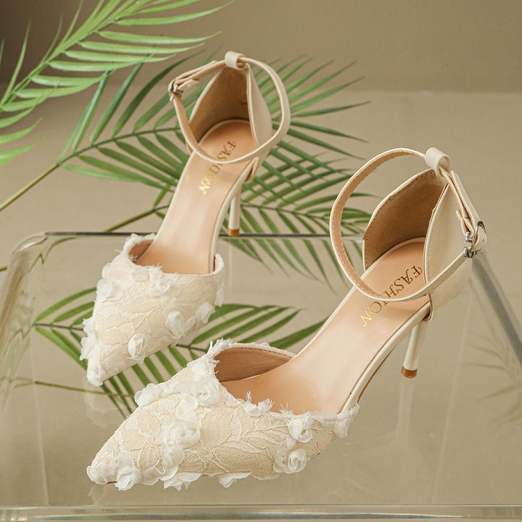 Damen elegante High Heels mit floralem Spitzendesign und verstellbarem Riemen R&B