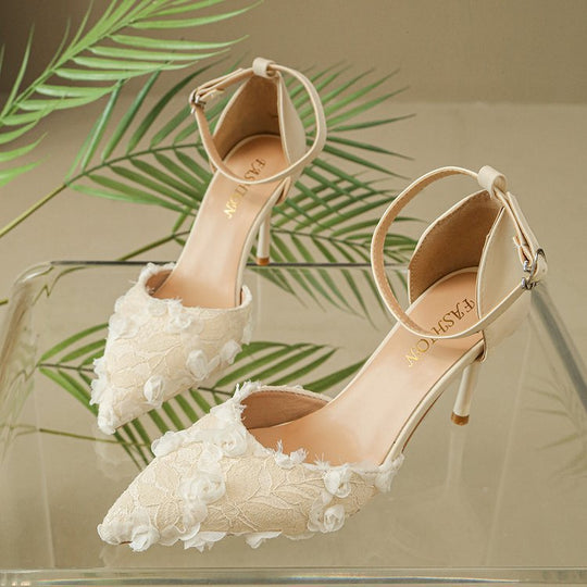 Damen elegante High Heels mit floralem Spitzendesign und verstellbarem Riemen R&B
