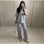Damen elegante Strickhose mit Strukturmuster R&B
