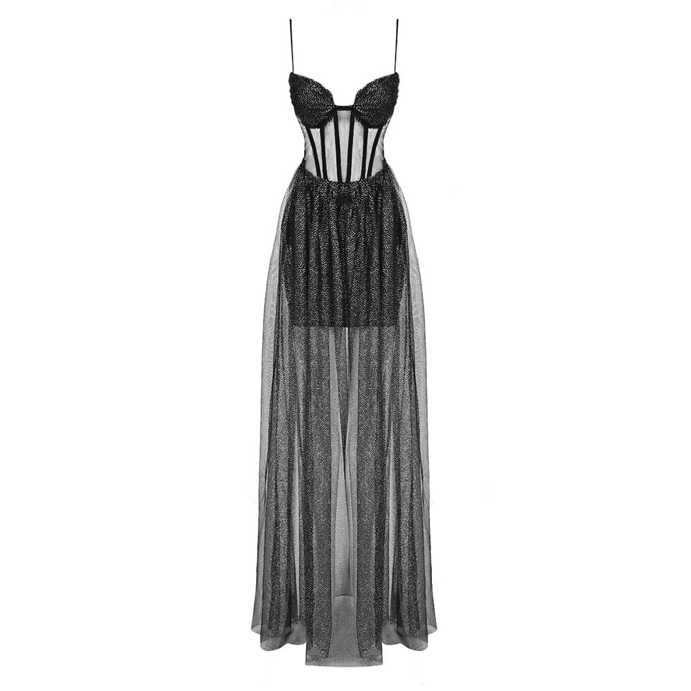 Damen glamouröses Abendkleid mit transparentem Rock und eleganten Details R&B