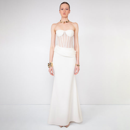 Damen figurumspielendes Abendkleid mit tailliertem Oberteil und fließendem Rock R&B
