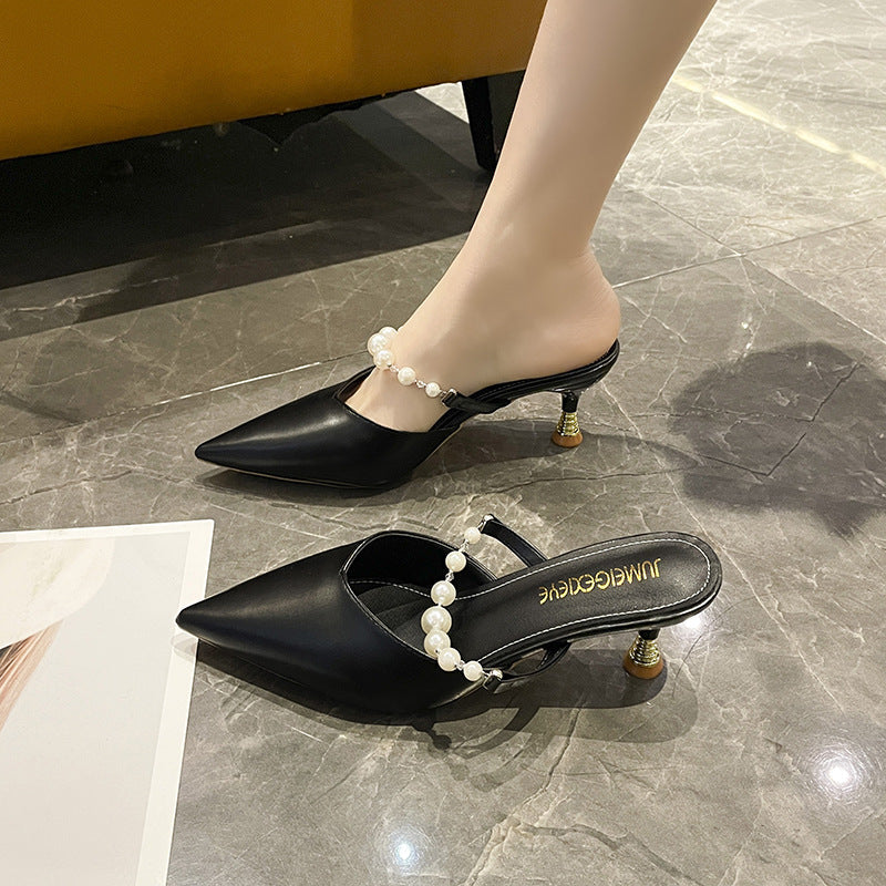 Damen Elegante Slingback-Pumps mit Perlenschmuck EB