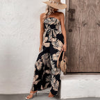 Damen Maxi-Jumpsuit mit strukturiertem Bandeau-Oberteil und lässigem Schnitt R&B