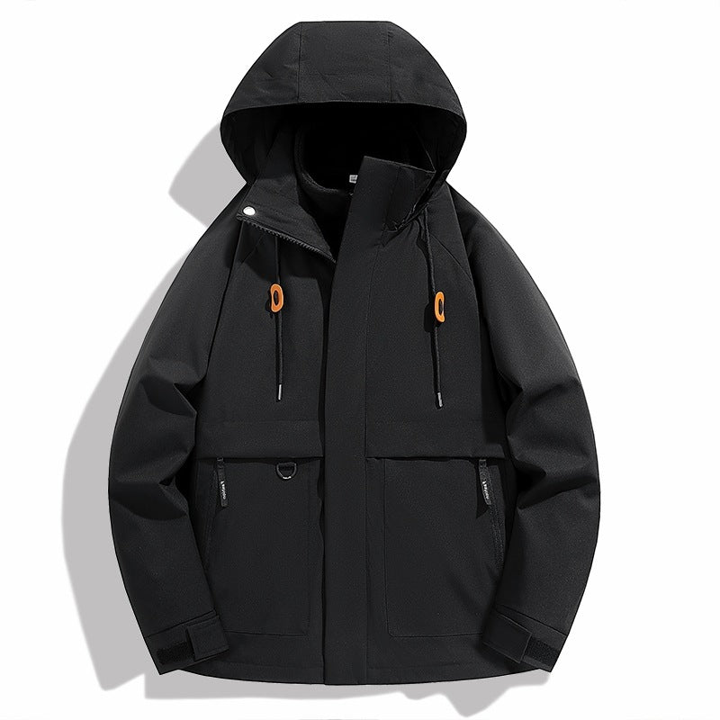 Herren wetterfeste Outdoor-Jacke mit verstellbarer Kapuze und praktischen Taschen R&B