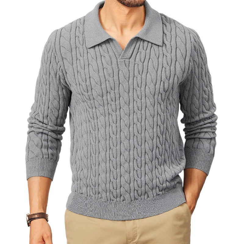 Herren Strickpullover mit strukturiertem Zopfmuster und Kragen R&B