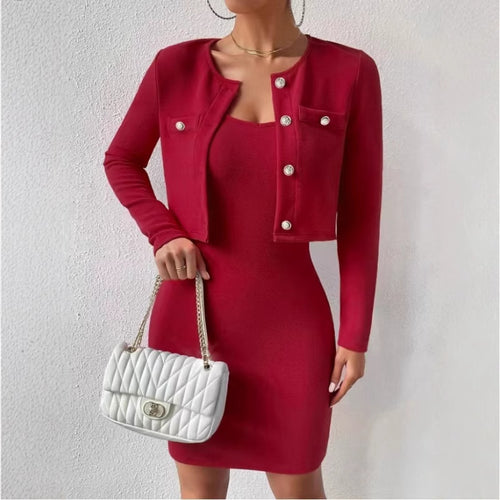 Damen elegantes Jumpsuit-Set mit taillierter Jacke und schimmernden Knöpfen R&B