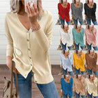 Damen Strickjacke mit Modernen Knopfdetails und Tiefem V-Ausschnitt R&B