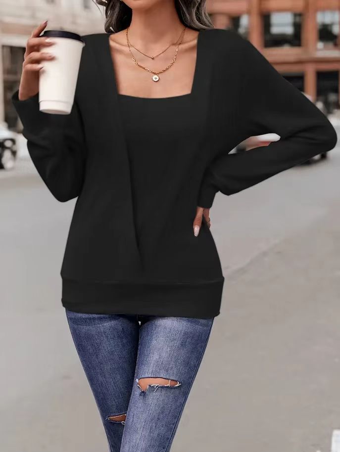 Damen Lässiger Pullover mit Quadrat-Ausschnitt und Oversized-Schnitt R&B
