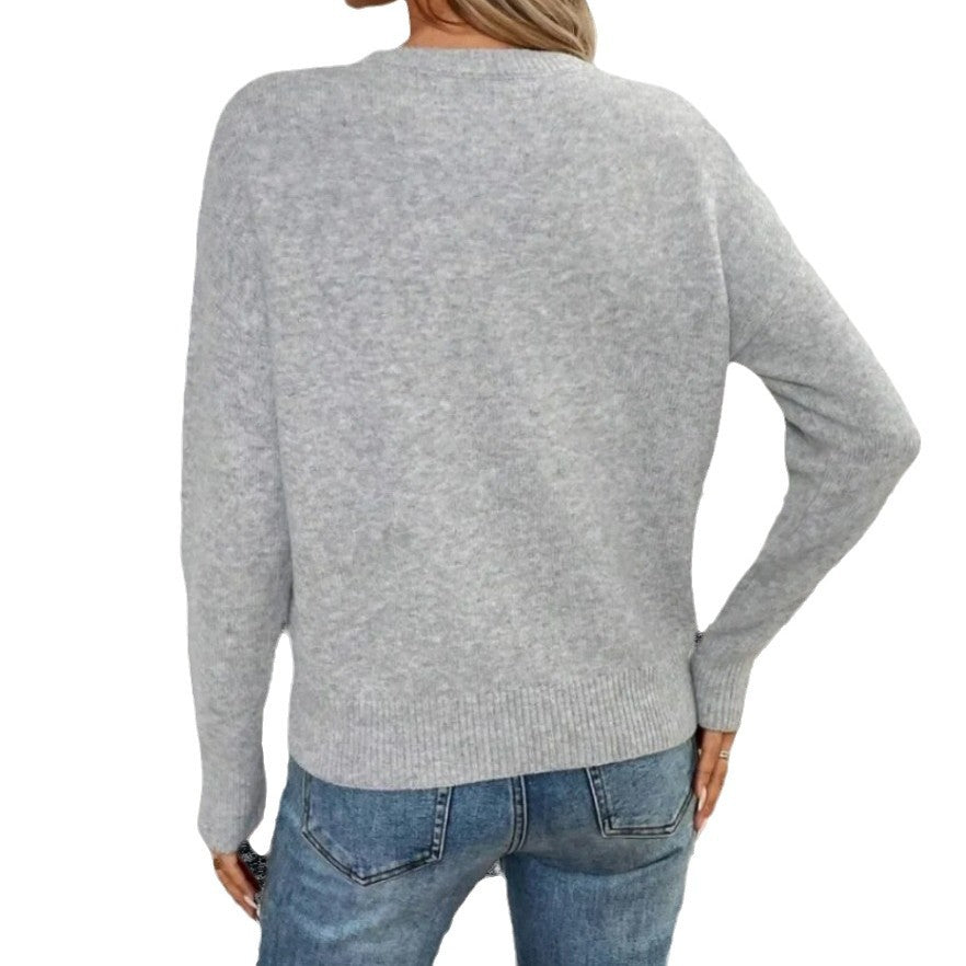 Damen Strickpullover mit floralem Muster und Rundhalsausschnitt R&B