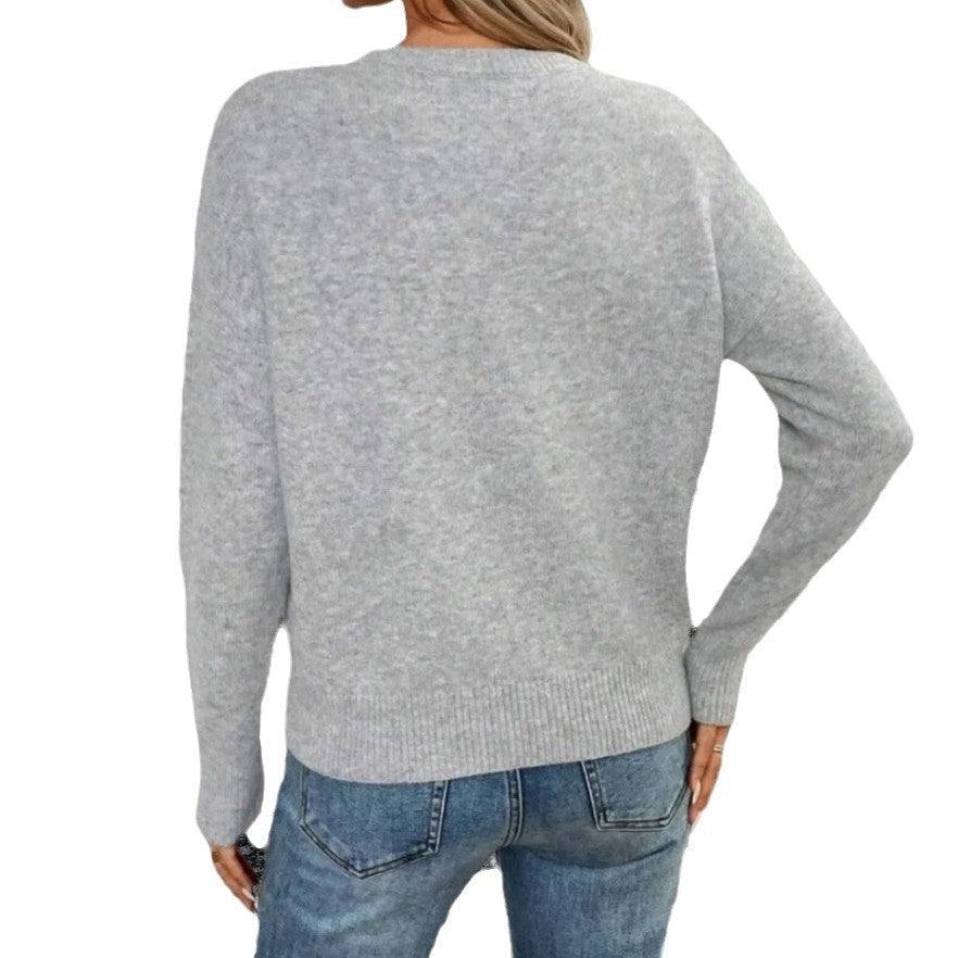 Damen Strickpullover mit floralem Muster und Rundhalsausschnitt R&B