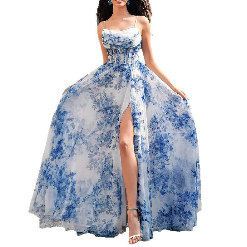 Damen Maxikleid mit schwingendem Rock und floralem Muster EB