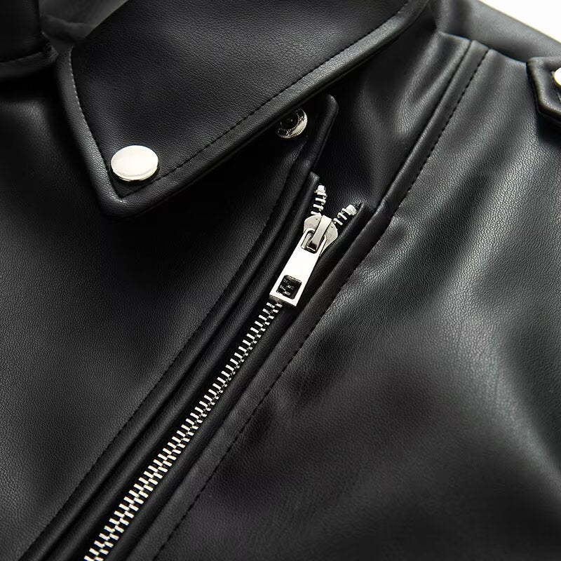 Damen Kunstleder Bikerjacke mit praktischen Reißverschlusstaschen und Gürtel R&B