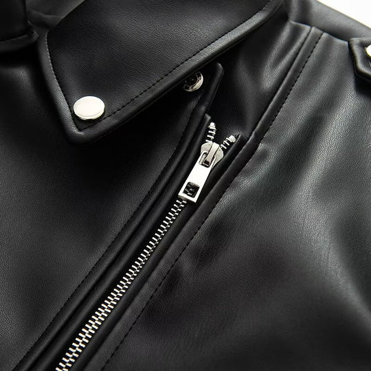 Damen Kunstleder Bikerjacke mit praktischen Reißverschlusstaschen und Gürtel R&B