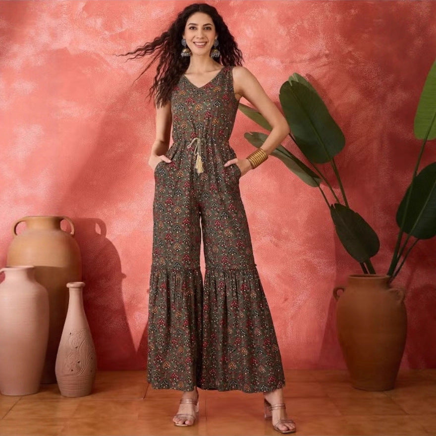 Damen Vintage-inspirierter Jumpsuit mit weitem Bein und Taillierung R&B