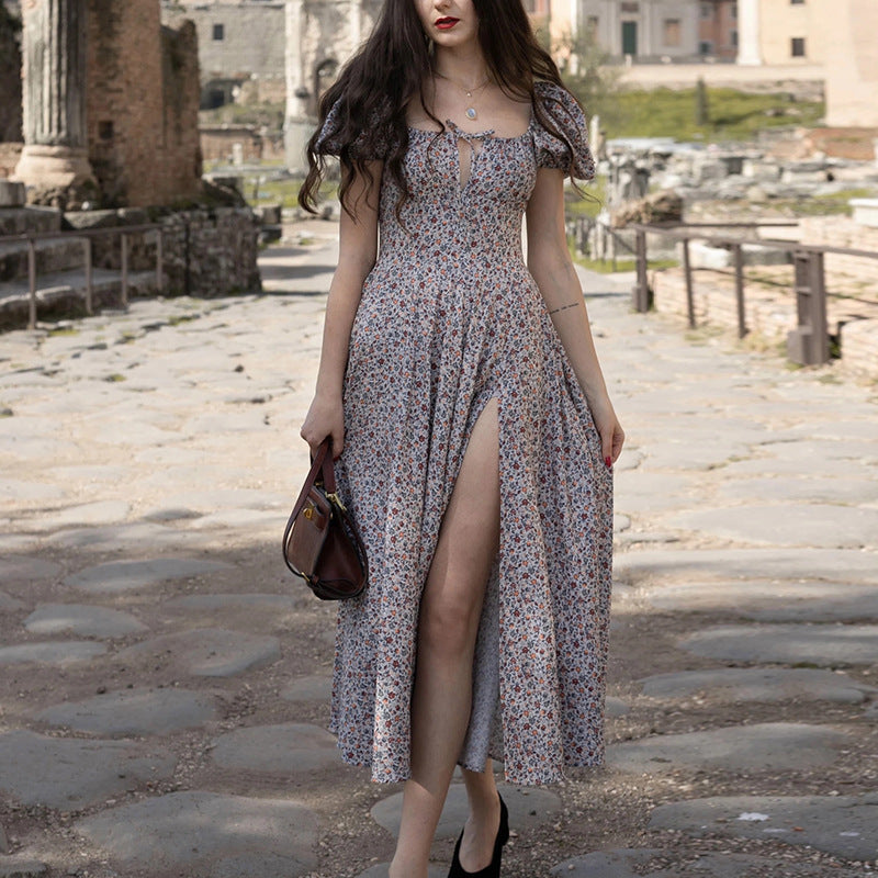 Damen Maxikleid mit Puffärmeln und floralem Cut-out-Design R&B