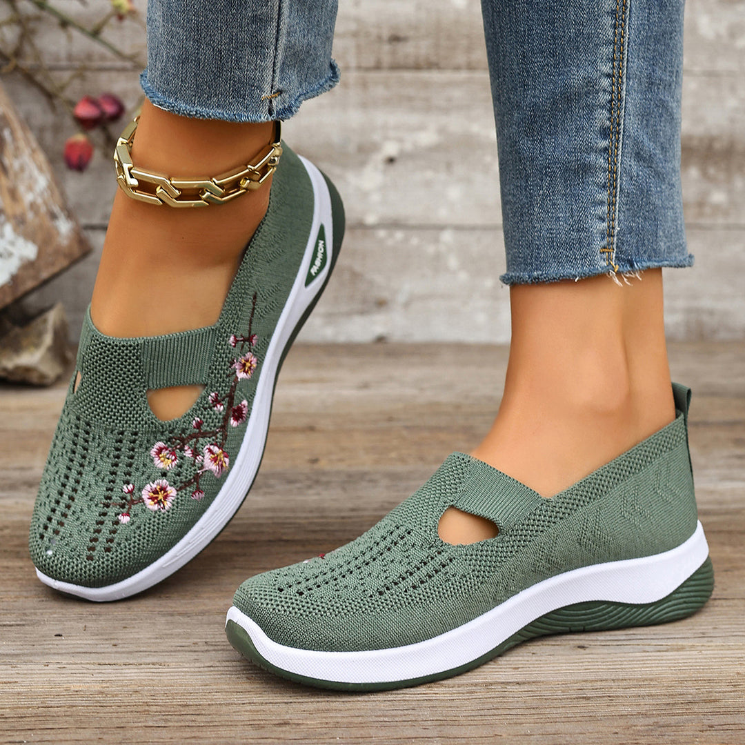Damen Bequeme Slip-On Sneakers mit floralem Stickerei R&B