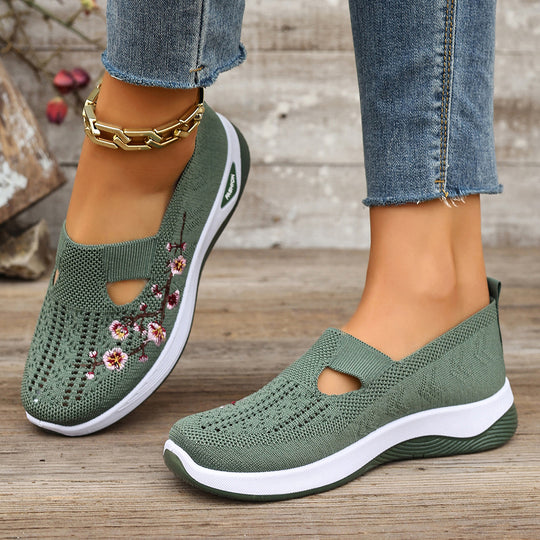 Damen Bequeme Slip-On Sneakers mit floralem Stickerei R&B