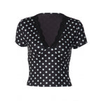 Damen Polka-Dot Top mit Spitzenakzenten und taillierter Passform R&B