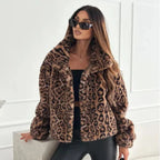 Damen nan kurze Kunstfelljacke mit Wildmuster, V-Ausschnitt und taillierter Silhouette R&B