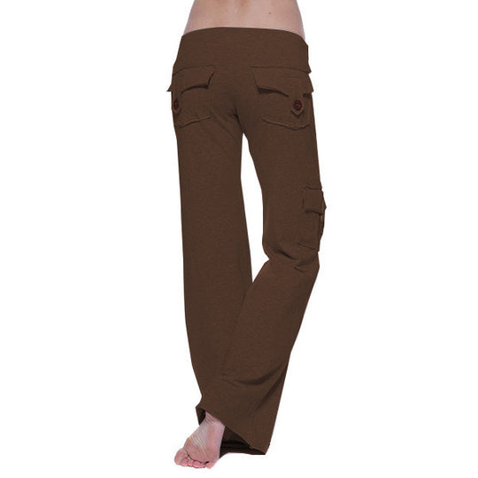 Damen bequeme Cargo-Hose mit tiefen Taschen und elastischem Bund R&B