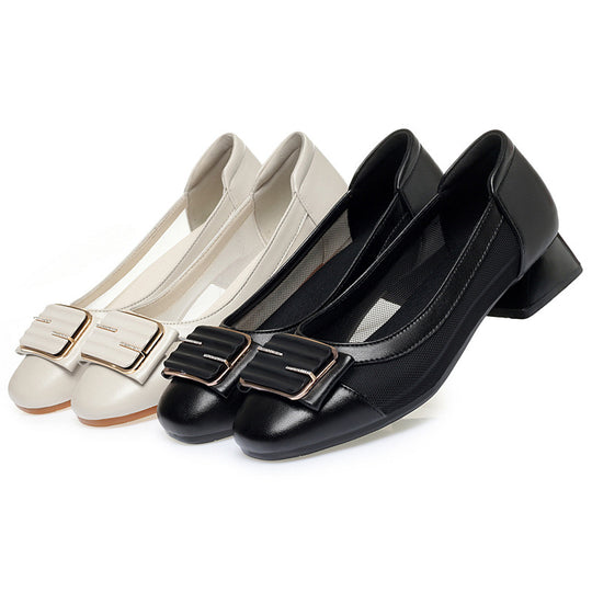 Damen elegante Ballerinas mit modischer Schnallenverzierung und atmungsaktivem Mesh-Einsatz R&B