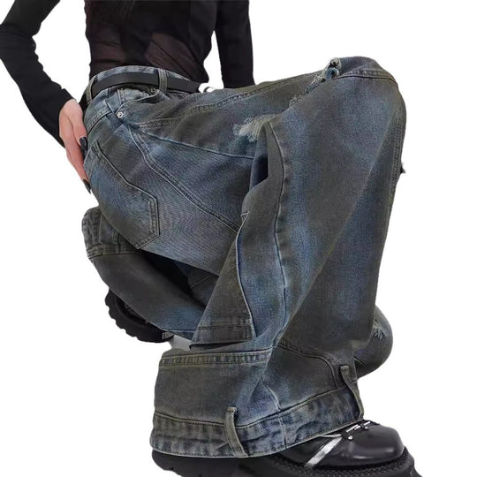 Damen Extrem weit geschnittene Jeans mit modischen Distressed-Details R&B