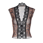 Damen Transparente Spitzenbluse mit Leopardenmuster R&B 1778568971