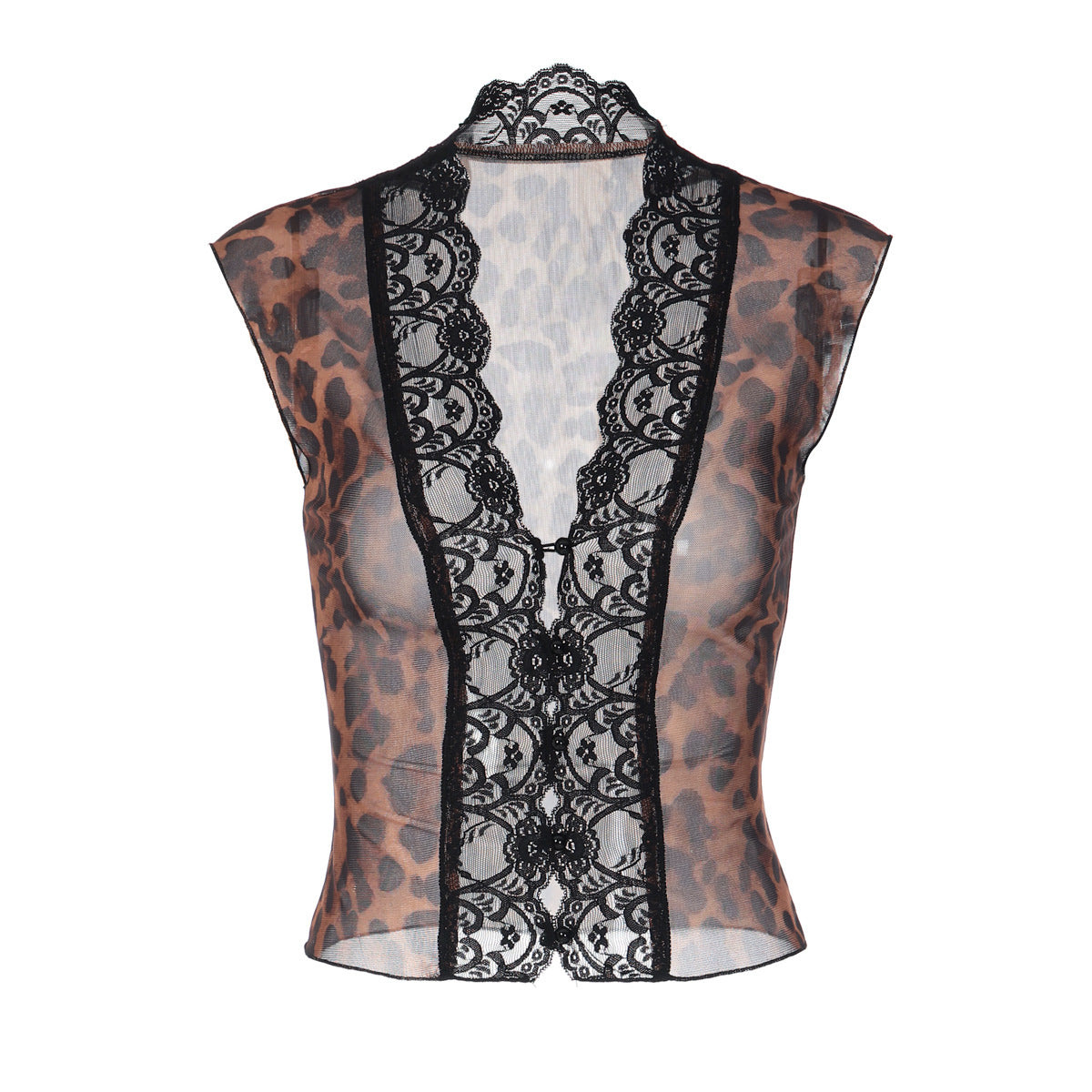 Damen Transparente Spitzenbluse mit Leopardenmuster R&B 1778568971