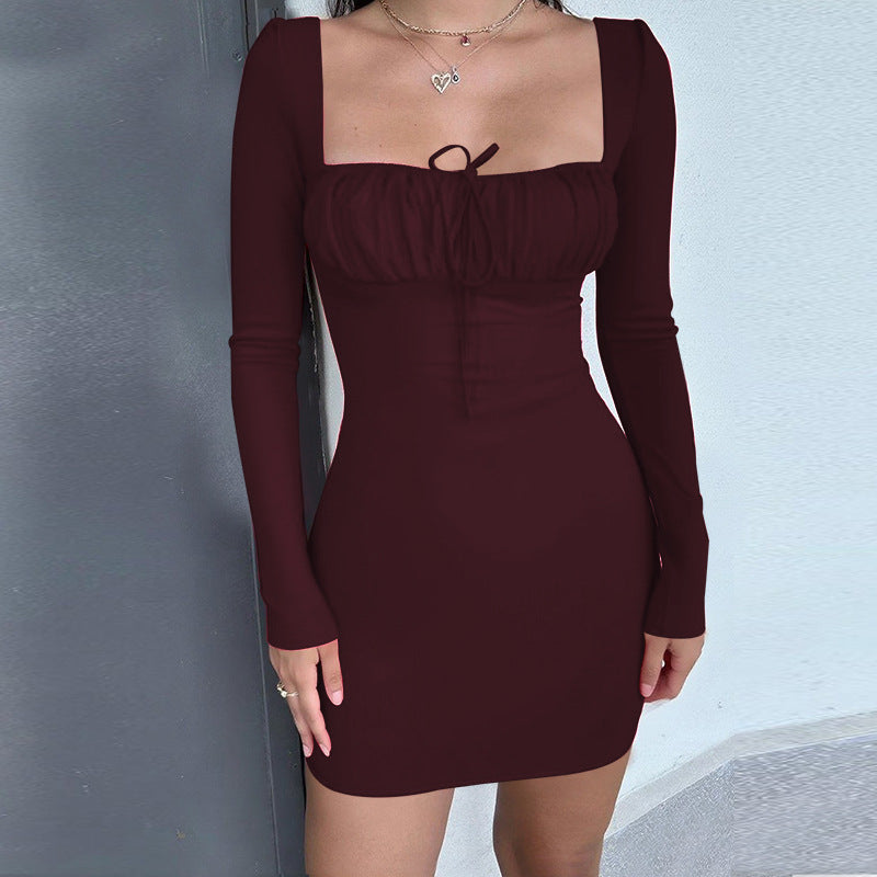 Damen figurbetontes Minikleid mit raffiniertem Ausschnitt und langen Ärmeln R&B