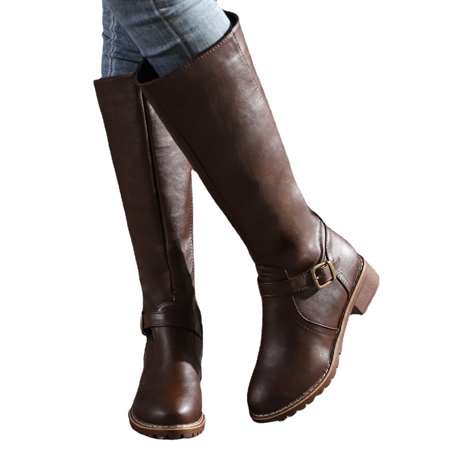 Damen Modische Stiefel mit eleganter Schnalle und robustem Profil R&B