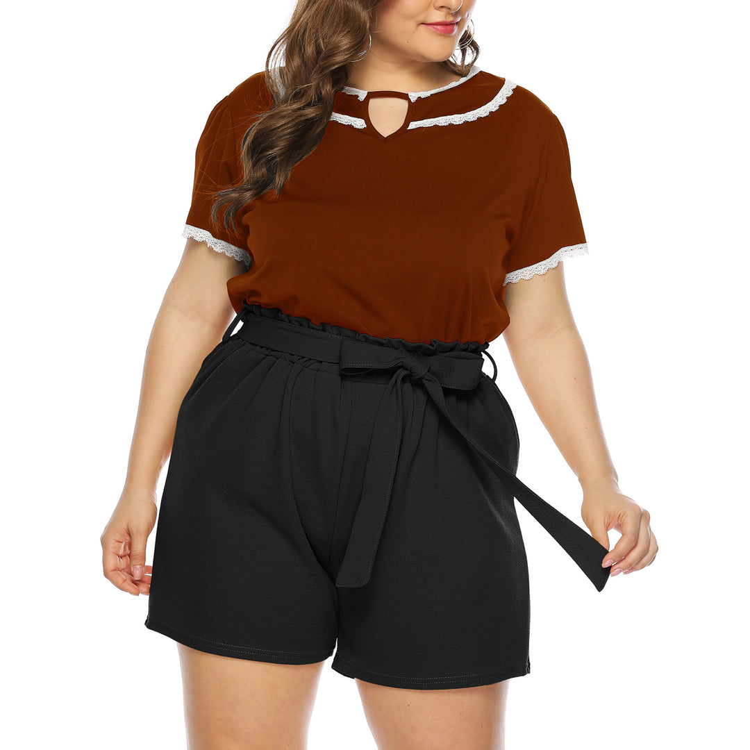 Damen modisches Oberteil mit Rüschenärmel und eleganten Shorts R&B