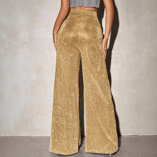 Damen Elegante weite Hose im funkelnden Metallic-Look R&B