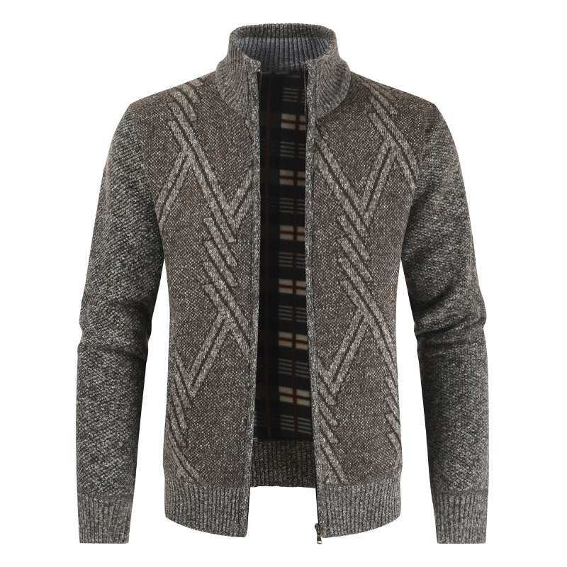 Herren Strickjacke mit hochgeschlossenem Reißverschluss und modernem Muster R&B