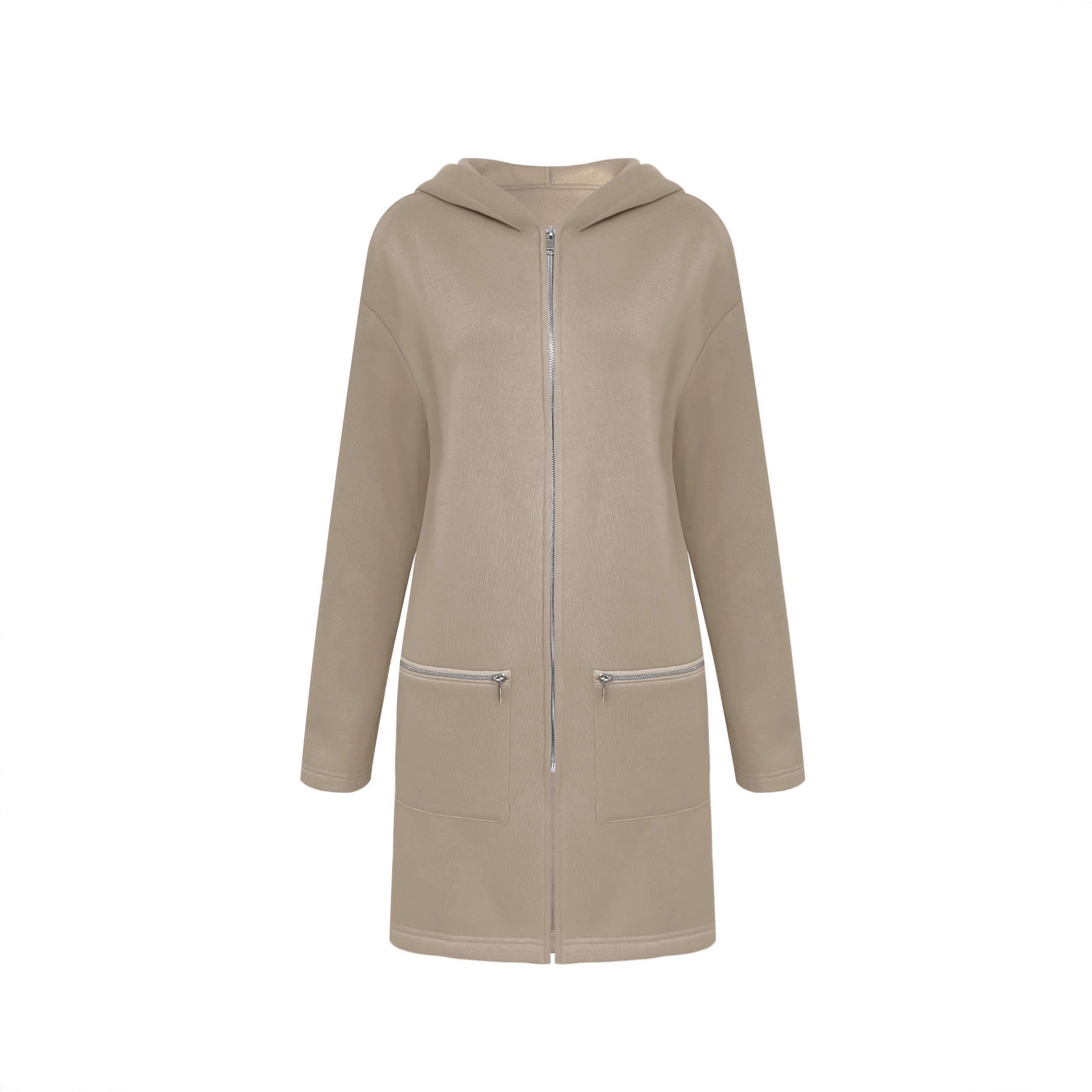 Damen Lange Strickjacke mit durchgehendem Reißverschluss und praktischen Taschen R&B