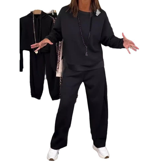 Damen nan Oversize-Jogging-Set mit kastigem Sweatshirt und weiter Palazzo-Hose mit dekorativem Seitenband R&B