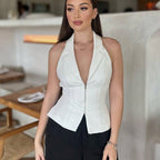 Damen ärmellose Blazerjacke mit elegantem Reißverschluss