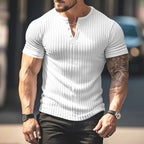 Herren kurzärmeliges Henley-T-Shirt mit strukturiertem Rippdesign und praktischem Knopfverschluss R&B