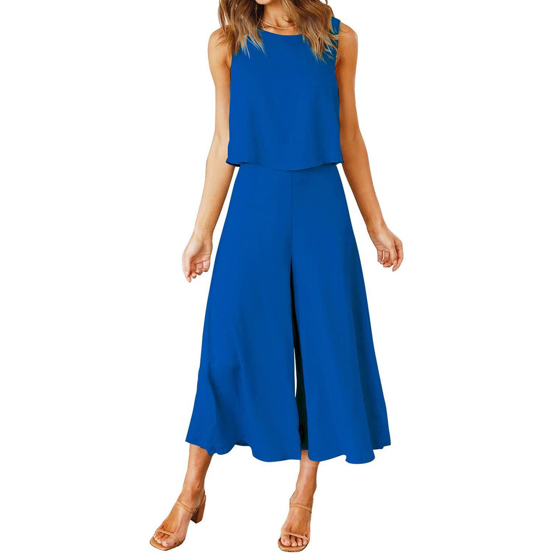 Damen lässiger Jumpsuit mit weit geschnittenem Beinen und leichtem Oberteil R&B