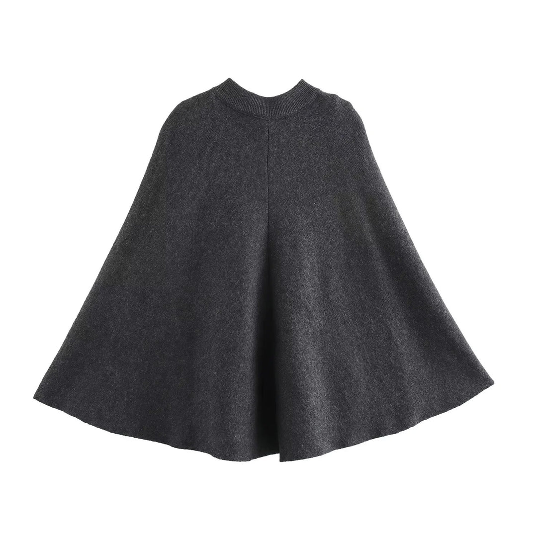 Damen modische Umhangjacke mit elegantem Stehkragen und dekorativen Knopfdetails R&B