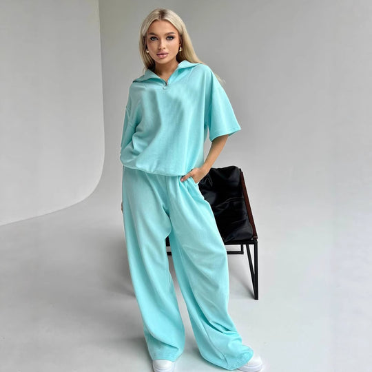Damen Sportives Oberteil und weite Hose Set R&B