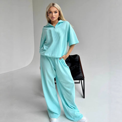 Damen Sportives Oberteil und weite Hose Set R&B
