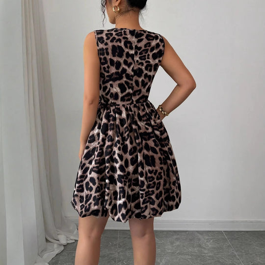 Damen nan kurzes Partykleid mit Leopardenmuster, floralen Applikationen und tailliertem Ballonrock R&B
