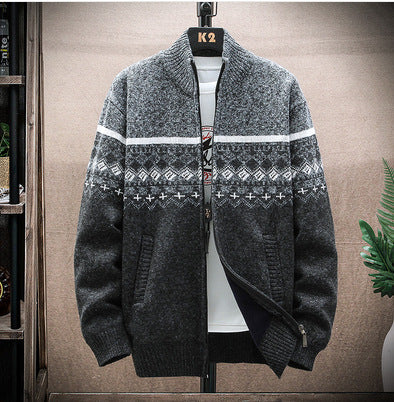 Herren Strickjacke mit nordischem Muster und modischem Reißverschluss R&B
