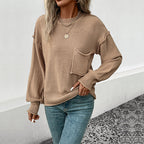 Damen lässiger Strickpullover mit aufgesetzter Tasche R&B