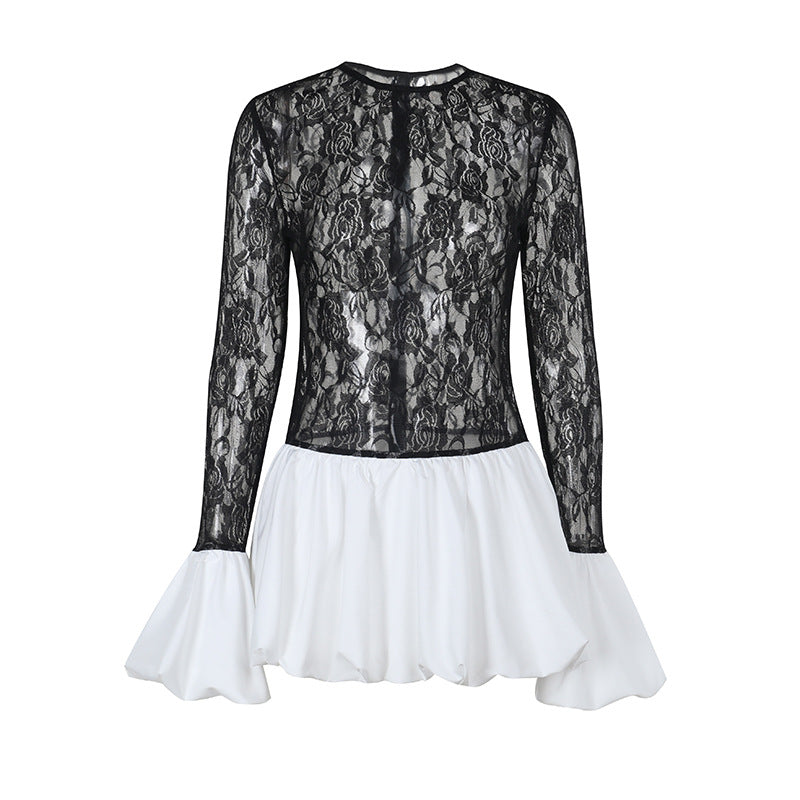 Damen Hochwertiges Spitzen-Kleid mit fließendem Rock R&B