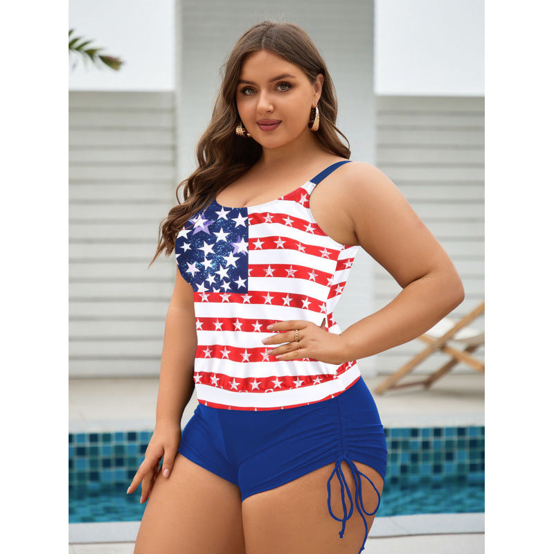 Damen Badeanzug-Set mit patriotischem Design und seitlichen Rüschendetails R&B
