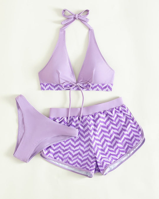 Damen Sport-Bikini-Set mit hoch geschnittenem Oberteil und komfortablen Shorts R&B